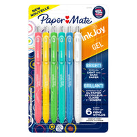 Paper Mate Inkjoy Gel Bright! Retractable Pens - Assorted Colours - 6 Pack-Gel pens with brighter ink that pops on both light and dark paper