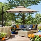 Outsunny Square Cantilever Patio Umbrella with 360° Rotation - 10' - Khaki-Quick and easy opening with a side crank handle