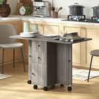 HOMCOM Rolling Drop Leaf Folding Dining Table with Drawers & Storage Cabinet for 4-6 - Grey-Two sideboards lift to accommodate up to six people