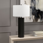Hudson&Canal Warren 27.25" Tall Table Lamp with Fabric Shade - Blackened Bronze/White-Brushed on finish in blackened bronze