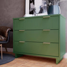 Manhattan Comfort Granville 37.8" Modern Dresser - Sage Green-Includes 3 Full Extension Drawers with Top Drawer Designed in Vertical Textured Ribbed Lines Made from Solid Wood.