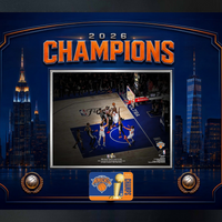 Frameworth New York Knicks 2026 Champions: OG Anunoby Game 4 Tip-In PhotoGlass Framed Photo - 22" W x 18" H - Blue-Framed photoglass display: OG Anunoby PhotoGlass Frame New York Knicks 2026 Champions Game 4 Tip-In Blue Championship Design for New York Knicks fans and collectors