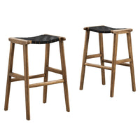 Modway Saoirse Leather Wood Bar Stool - Walnut Black - Set of 2-Woven Leather