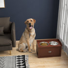 PawHut Large Elevated Dog Bowl Stand with Bowl and Storage - Brown-Raised dog feeder design helps reduce neck and joint strain for large dogs during mealtime 