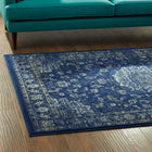Modway Lilja Distressed Vintage Medallion Area Rug - 5 ft W x 8 ft L - Moroccan Blue Beige/Ivory-Gripping Rubber Underside