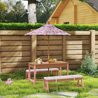 Qaba Kids Wooden Picnic Table with Removable Umbrella - Pink-Soft foam cushions enhance seating comfort for little ones