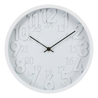 Monarch Specialties 9118 12" Round Juvenile Wall Clock - White Face/White Frame-This contemporary 12" round wall clock features a sleek white face and white plastic frame, making it the ideal accent for any modern home decor or juvenile space