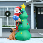 HOMCOM 6' Lit Inflatable Christmas Tree with Santa Claus and Dog Decoration-Seven ground stakes, four drawstrings, and three sandbags included for stability 