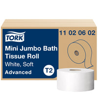 Tork Advanced Soft Mini Jumbo 2-ply Bath Tissue - 12 Pack-Tork Soft Mini Jumbo Toilet Paper Roll White T2