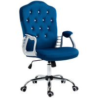 Vinsetto Tufted Office Chair with Adjustable Height and Tilt Function - Blue-Glitzy design in French style, with crystal button decorated over the tufted back