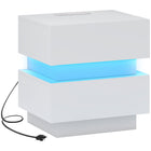 HOMCOM Nightstand with Charging Station and LED Light - White-Adjust lighting colour, brightness and modes with the remote