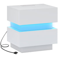 HOMCOM Nightstand with Charging Station and LED Light - White-Adjust lighting colour, brightness and modes with the remote