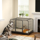 PawHut Heavy Duty Large Dog Cage with Wheels & Tray-The large top opening makes it easy to interact with and comfort your pet
