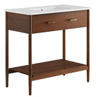 Modway Zaire 36" Bathroom Vanity - Walnut/White-MDF and Rubberwood