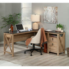 Sauder Newberry Lane L-Desk - Khaki Pine-Accent detailing: Spacious top in Hearthstone finish accent.  End panels feature decorative X design
