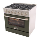Kucht 36" KNG Series Pro Style Propane Gas Range - Stainless Steel/Olive Green-High-quality metal control knobs