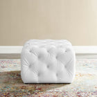 Modway Amour Tufted Button Square Faux Leather Ottoman - White-Dense Foam Padding