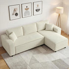 HOMCOM Chaise Sectional Corner Corduroy Sofa - Cream White-Spacious seating accommodates three people comfortably