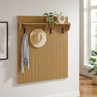 Modway Render Fluted Coat Rack Panel with Shelf - Light Oak-Durable Wood Grain Laminate Finish
