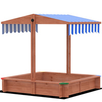 Outsunny Kids Wooden Sandbox with Cover, Adjustable Canopy, Seats - 47" x 47" x 47" - Dark Brown-Both height and angle of the canopy can be adjusted through the knob, bring a shade to children in summer days
