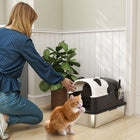PawHut XL Stainless Steel Panda Style Cat Litter Box with Lid and Scoop-XL spacious interior fits large cats, ensuring comfortable movement 