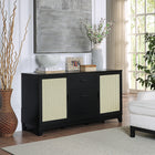 Manhattan Comfort Sheridan Mid-Century Modern TV Stand, Bookcase, Sideboard and End Table - Black - Set of 4-Solid Wood Vertical Handle with Painted Finish