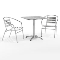 Flash Furniture 27.5" Square Aluminum Indoor-Outdoor Table Set with 2 Slat Back Chairs-Table and Chair Set