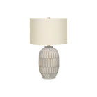 Monarch Specialties 24" H Transitional Table Lamp - Cream Resin / Ivory / Cream Shade-Designed in a vase-like shape, this 24"h textured grey cream resin table lamp topped with an ivory linen drum shade and finished with a gold finial on top, will bring fashionable, eclectic style to any living room, bedroom, or office space