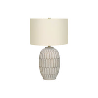 Monarch Specialties 24" H Transitional Table Lamp - Cream Resin / Ivory / Cream Shade-Designed in a vase-like shape, this 24"h textured grey cream resin table lamp topped with an ivory linen drum shade and finished with a gold finial on top, will bring fashionable, eclectic style to any living room, bedroom, or office space