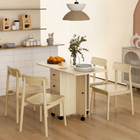 HOMCOM Rolling Drop Leaf Folding Dining Table with Drawers & Storage Cabinet for 4-6 - Natural Wood-Fold into a small, compact unit to save space when not in use