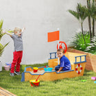Outsunny Outdoor Kids Wooden Sandbox Pirate Ship Playset - 37.5" x 27.5" - -Features an attractive and realistic look, with flag, rudder, lifebuoy decoration and 2 steps 