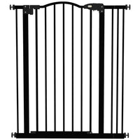 PawHut 29"-34" Pet Gate with Door Pressure Fit Dog Gate for Stairs - Black-Door automatically closes if left open between a 30° and 90° angle