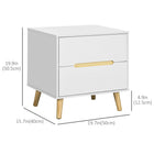 HOMCOM Modern Bedside Table with 2 Drawers and Solid Wood Legs - White-Slightly slanted wood legs help keep the table balanced at all times