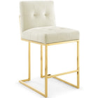 Modway Privy Gold Stainless Steel Performance Velvet Counter Stool - Gold Ivory - Set of 2-Gold Stainless Steel Geometric Base
