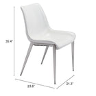 Zuo Magnus Dining Chair - White/Silver - Set of 2-3 year limited warranty