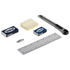 JAM Paper Desk Organizer Supply Set - 4 x 4 x 3.5 - Swivel - Blue-Supplies include set of paperclips and staples, mini stapler, eraser, post it notes, one pair of scissors, two pens, yellow highlighter, 6 inch ruler, and box cutter