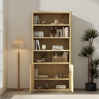 Manhattan Comfort Rivington 40" Modern 4-Shelf Bookcase Cabinet - Natural Oak-Soft Close Doors offer Hidden Storage with 2 Shelves