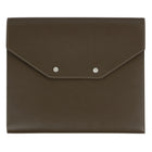 Gry Mattr Vegan Leather Padfolio - 9.45" × 11" - Brown-Envelope-style flap with secure metal snap closures