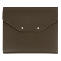 Gry Mattr Vegan Leather Padfolio - 9.45" × 11" - Brown-Envelope-style flap with secure metal snap closures