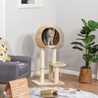 PawHut 39" Cat Condo with Sisal Scratching Post and Hanging Ball - Beige-Sisal posts satisfy your cats' need to claw and dig. Your furniture can stay scratch and dig free 