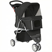 PawHut Deluxe 3-Wheel Pet Stroller with Brake, Canopy  - Black-Lightweight, foldable design simplifies storage and transport
