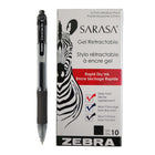 Zebra Sarasa Gel Pens Retractable – 0.7mm – Black – 10 Pack-Soft latex-free rubber grip