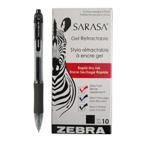 Zebra Sarasa Gel Pens Retractable – 0.7mm – Black – 10 Pack-Soft latex-free rubber grip