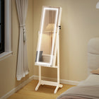 HOMCOM Lockable Mirror Jewelry Cabinet with LED Light - 18" L x 14.25" W x 59.75" H - White-LED light strips to allow you to see your reflection softly day and night 
