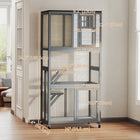 PawHut 36" L Outdoor Cat House Catio with Wheels and Asphalt Roof - Grey-Two jumping platforms and an interior rest box for playing and resting 