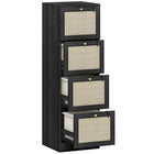 HOMCOM 4-Drawer Letter/A4 Filing Cabinet Lockable - Black-Natural rattan drawer fronts and wood grain finish create boho style accent

