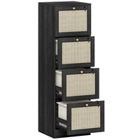 HOMCOM 4-Drawer Letter/A4 Filing Cabinet Lockable - Black-Natural rattan drawer fronts and wood grain finish create boho style accent
