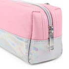 Fashion Stationery Iridescent Pencil Case - Pink/Silver-2 secure zipped compartments