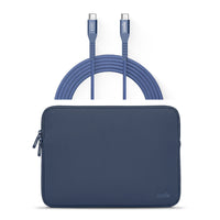 LOGiiX Vibrance Neo Sleeve Bundle with USB-C to USB-C Cable - Indigo-13" neoprene sleeve & 2.5m (8.2ft) USB-C to USB-C cable for extended-reach