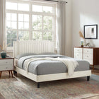 Modway Zahra Channel Tufted Performance Velvet Twin Platform Bed with Tapered Black Wood Legs - White-Bed Weight Capacity: 800 lbs